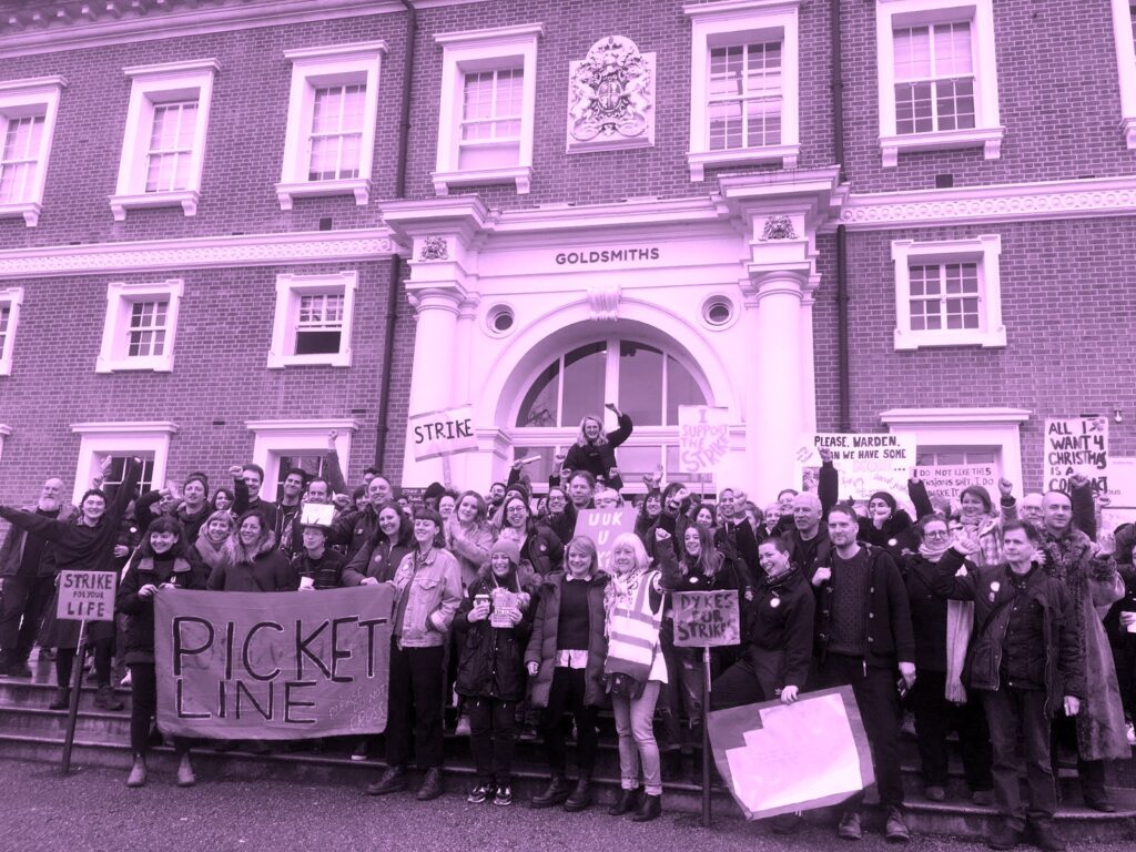 picket line in front of the Goldsmiths building