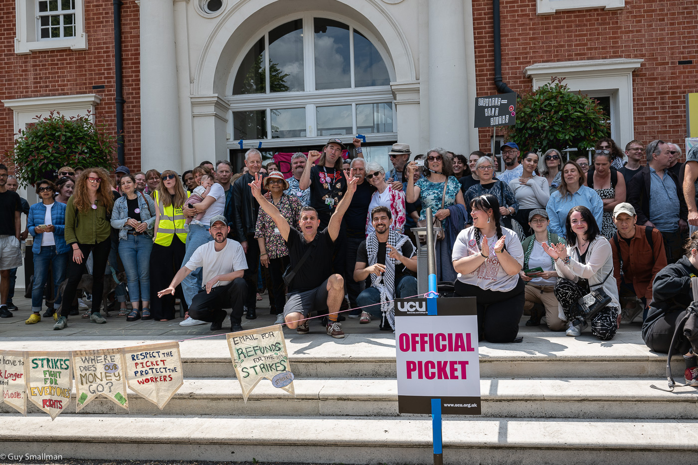 GUCU strike rally: An assembly of students, staff and comrades poised at the picket line in front of Richard Hoggart Building.